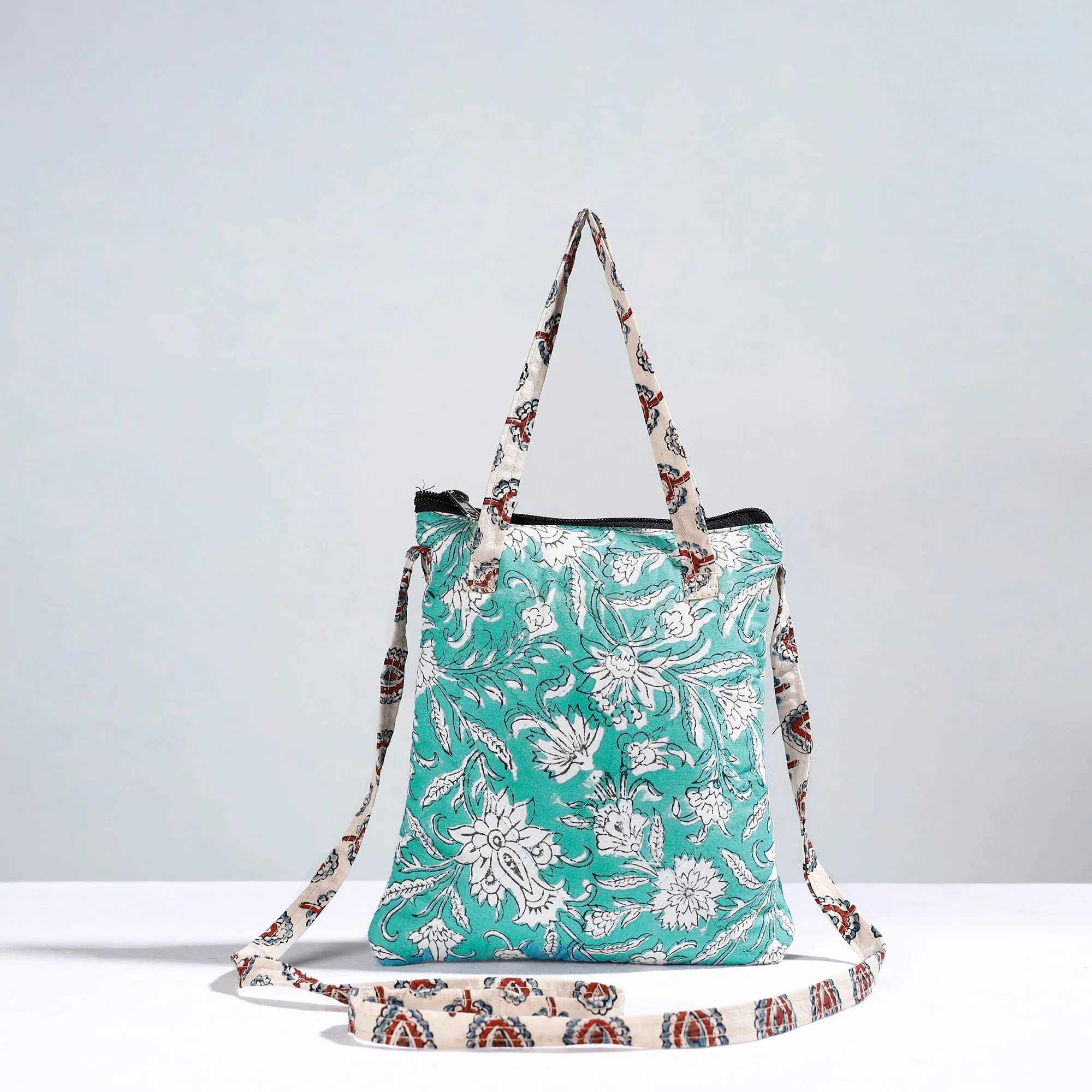 Green - Handmade Quilted Cotton Sling Bag 10