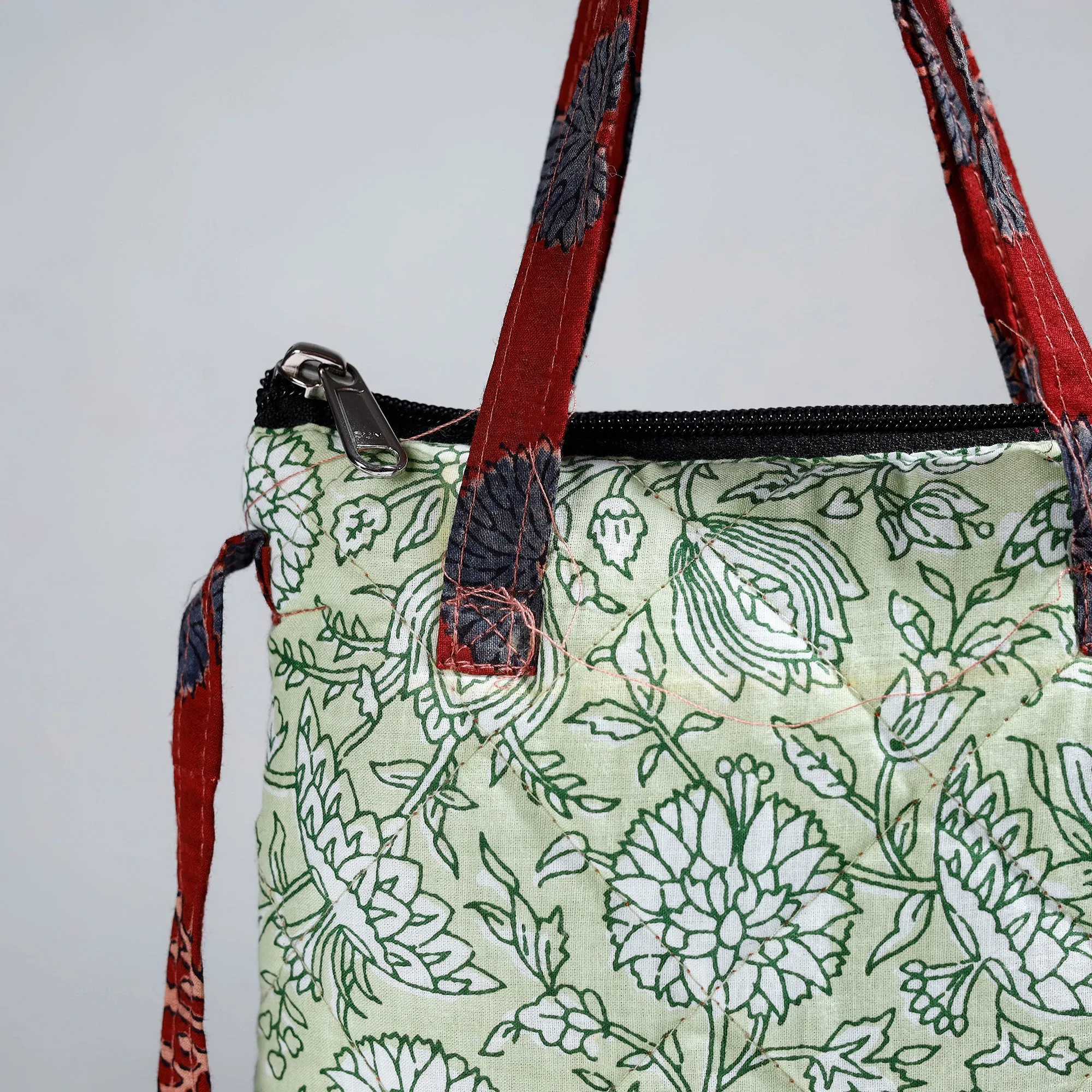 Green - Handmade Quilted Cotton Sling Bag 13