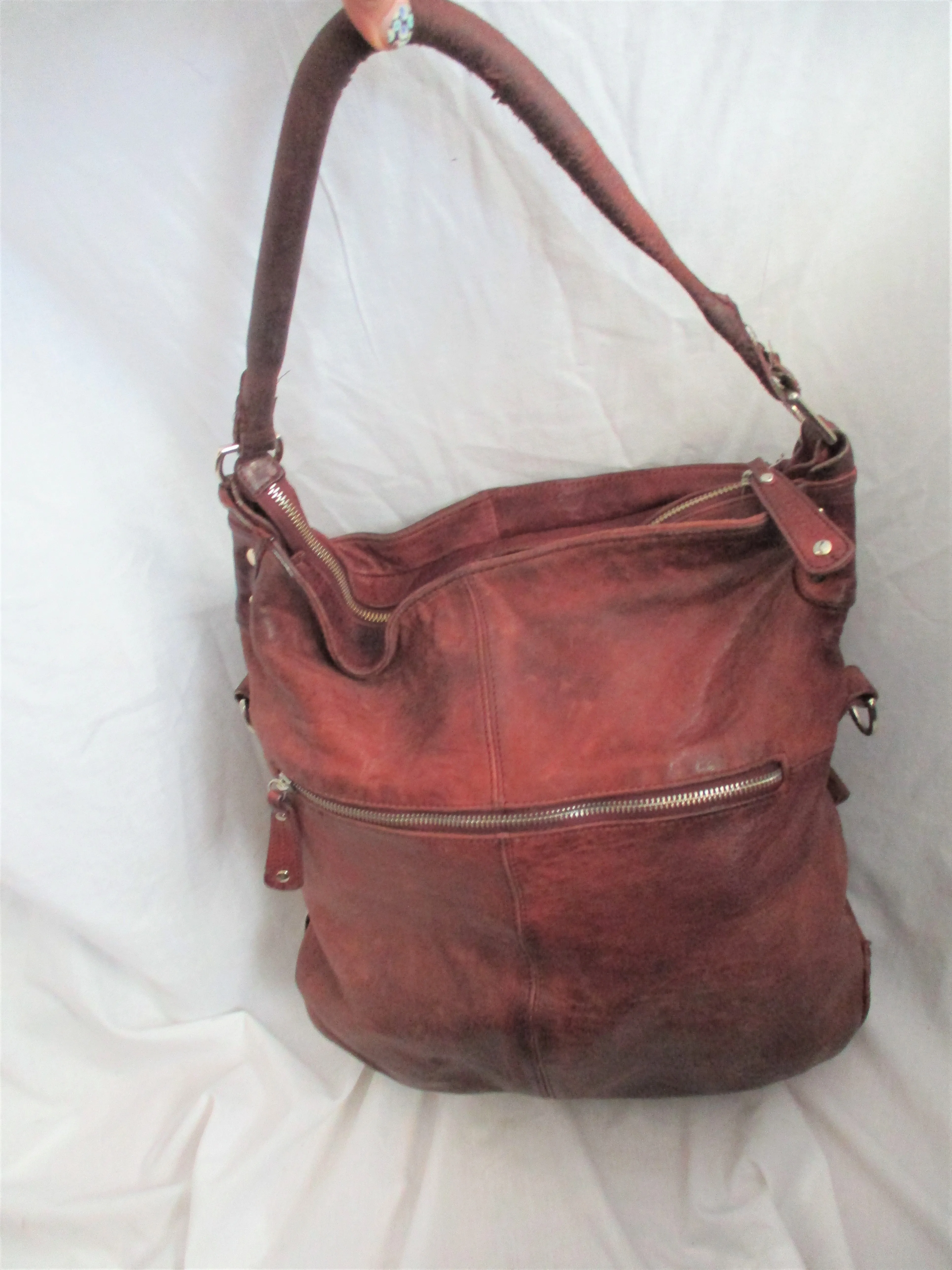 JUNIOR DRAKE glove soft leather hobo satchel shoulder bag carryall BROWN distressed
