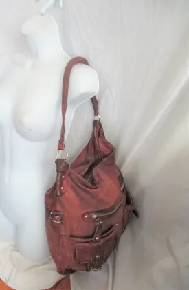 JUNIOR DRAKE glove soft leather hobo satchel shoulder bag carryall BROWN distressed