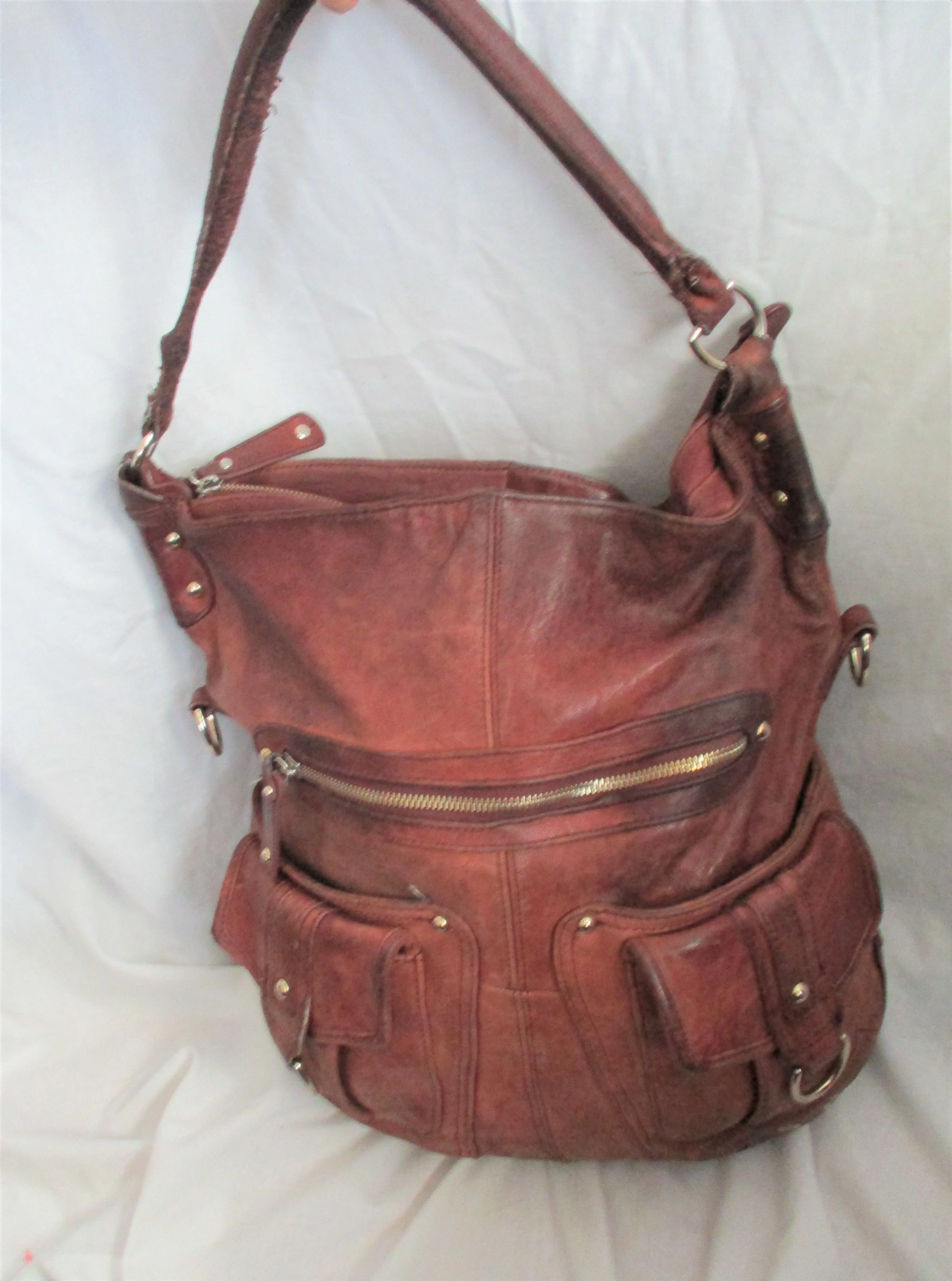 JUNIOR DRAKE glove soft leather hobo satchel shoulder bag carryall BROWN distressed