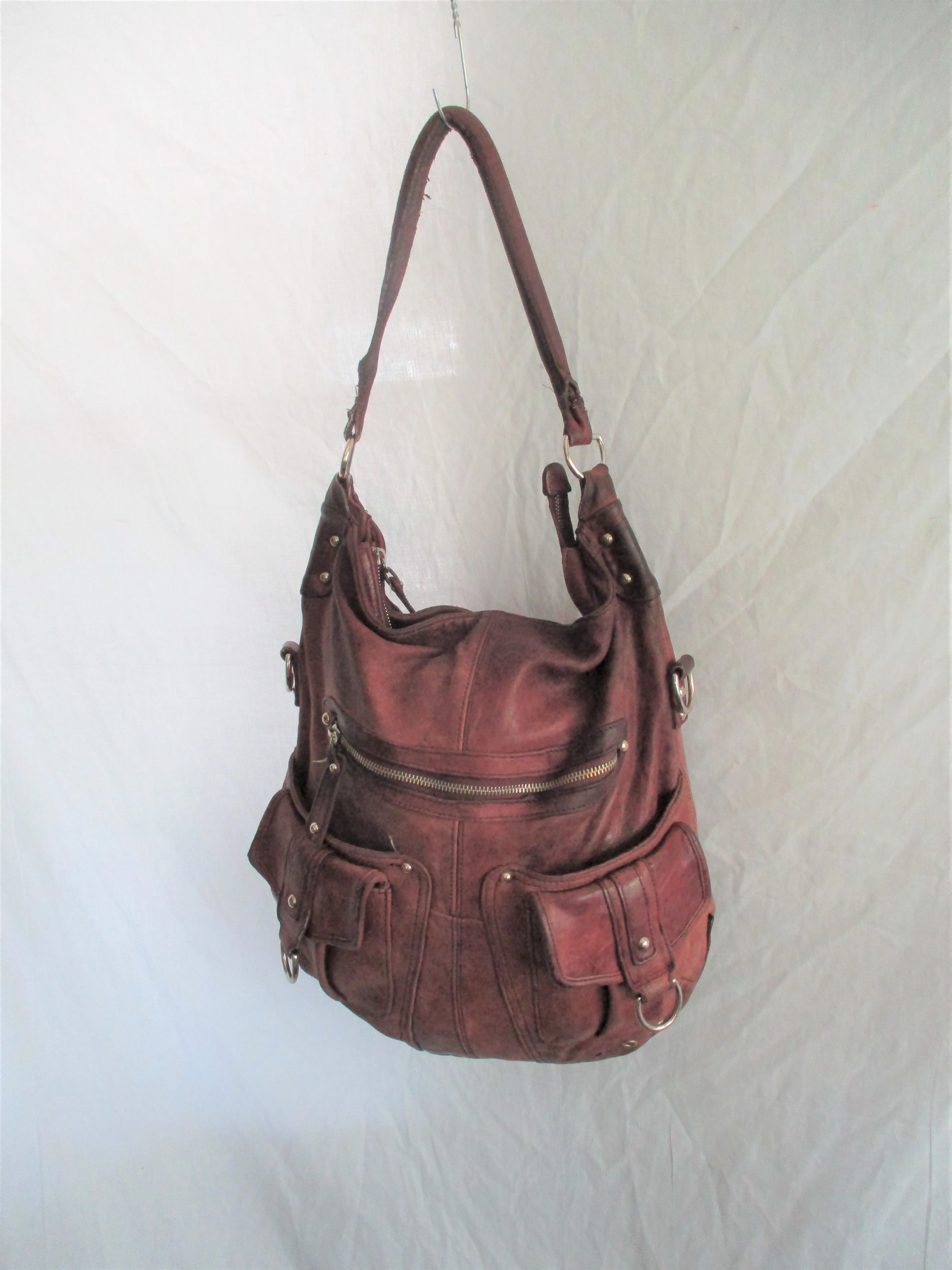 JUNIOR DRAKE glove soft leather hobo satchel shoulder bag carryall BROWN distressed