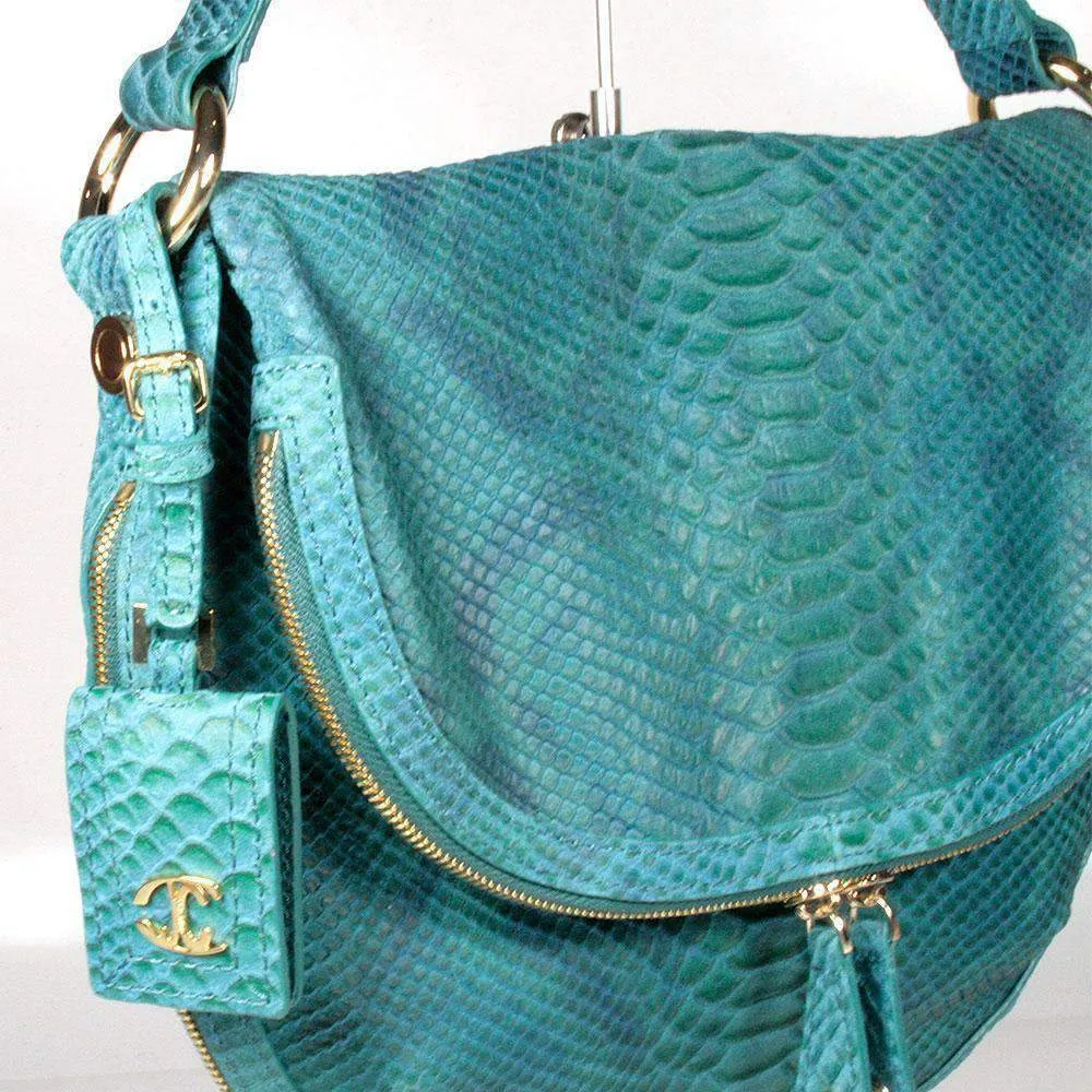 Just Cavalli Handbag Sling/Messenger Snake Print Turquoise (JC195)