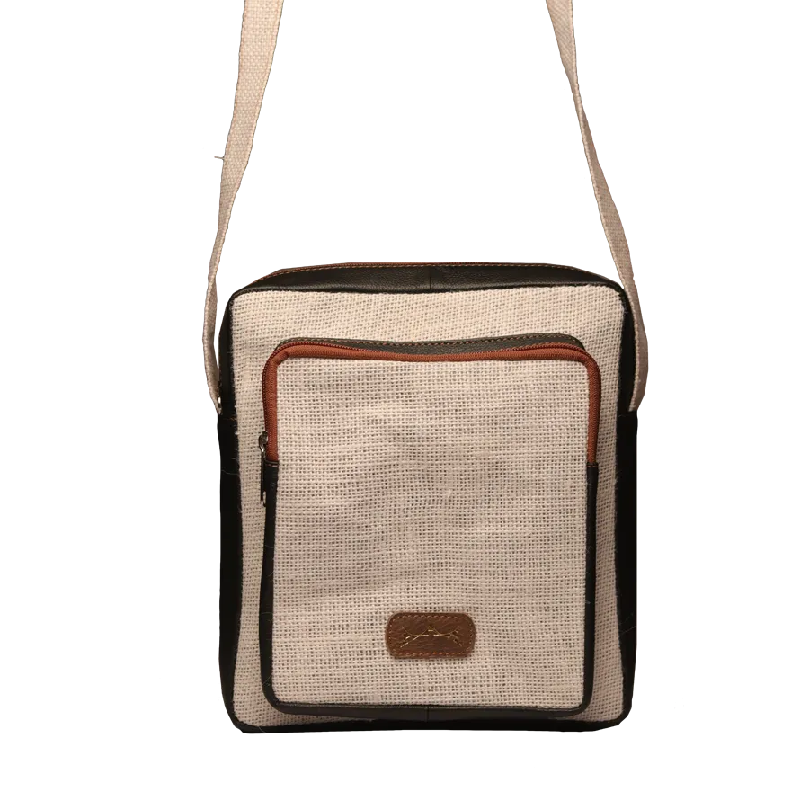 Jute Leather Messenger Crossbody Bag White
