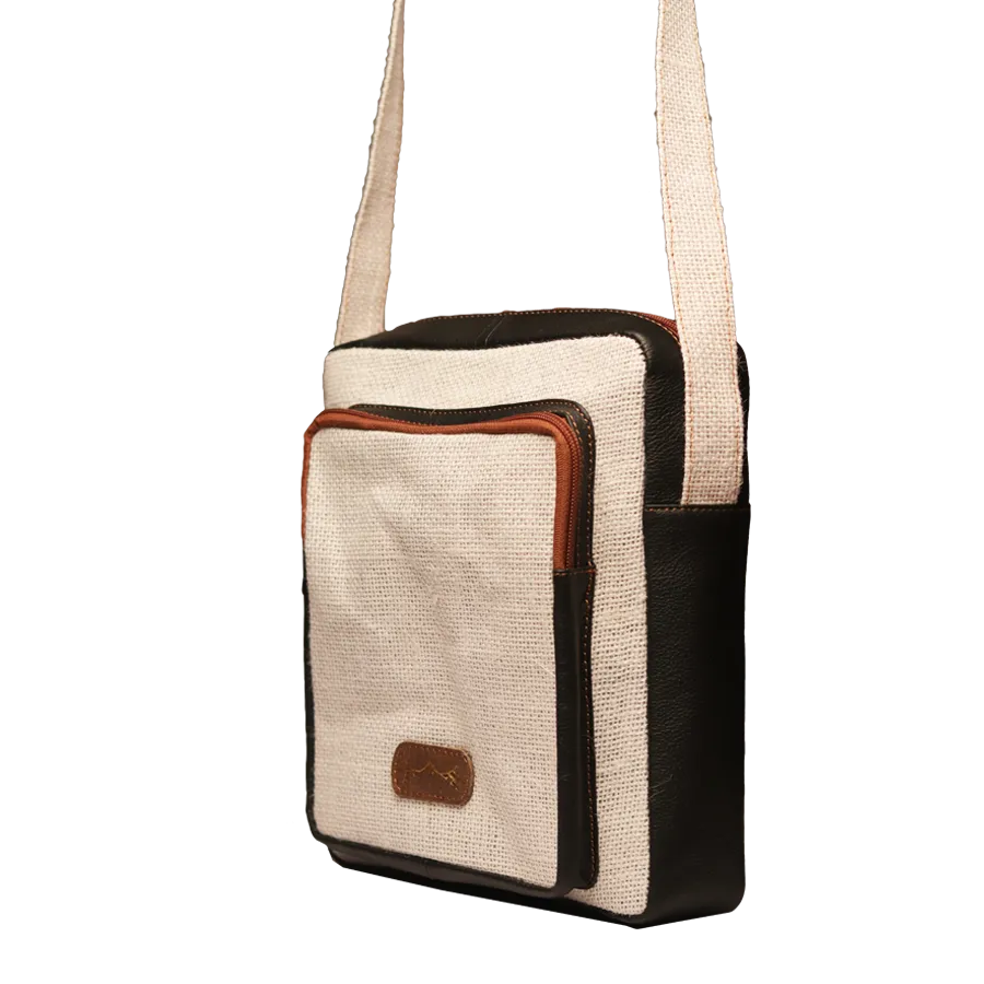 Jute Leather Messenger Crossbody Bag White