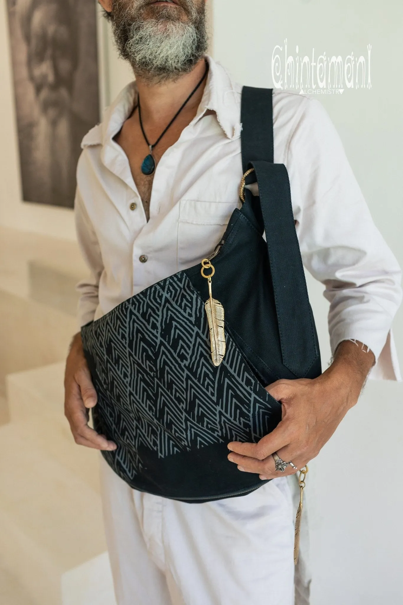 Large One Shoulder Crossbody Bag for Men / Black