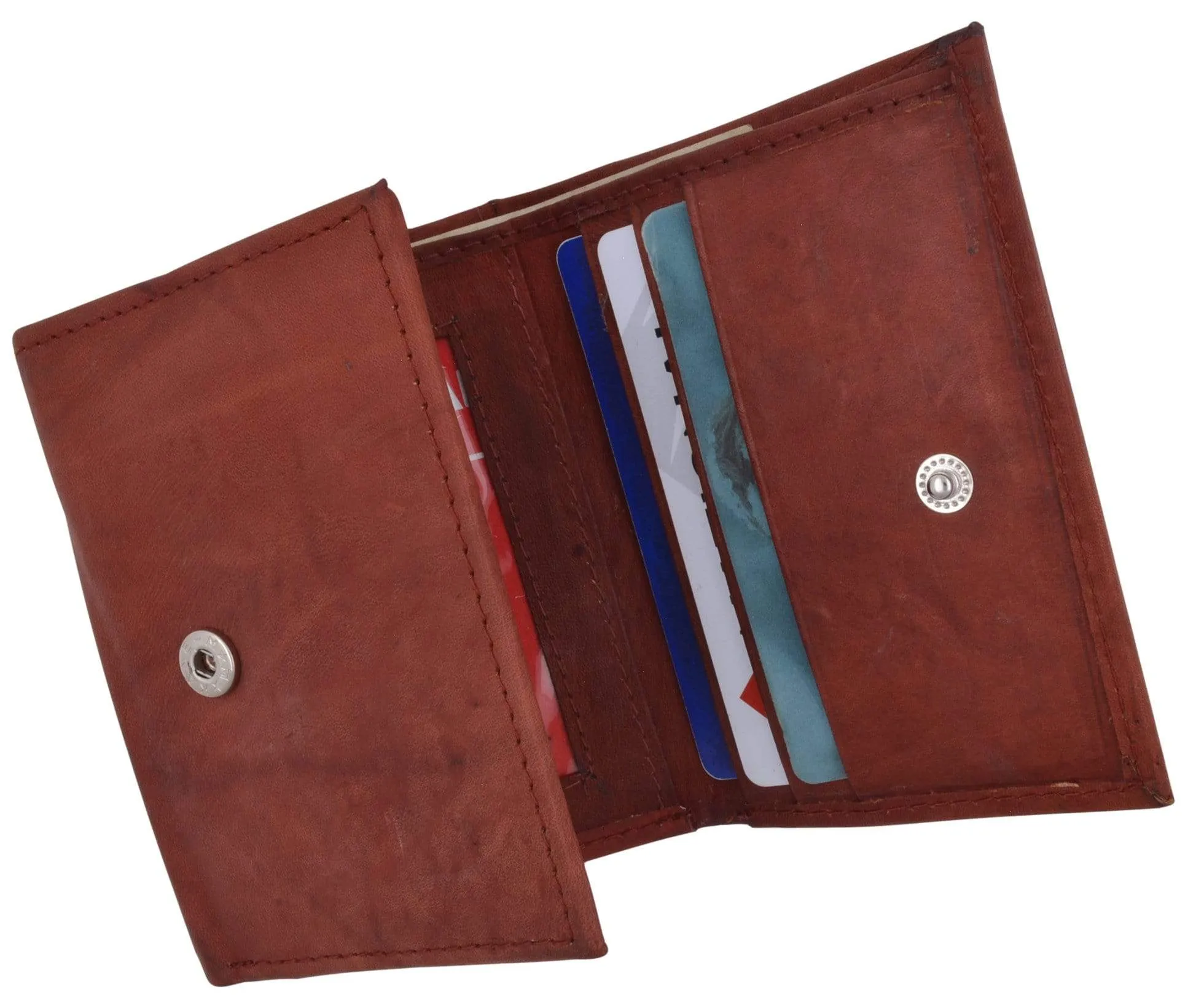 Mens Cowhide Leather ID Card Holder Trifold Wallet with Coin Pouch 2055 CF
