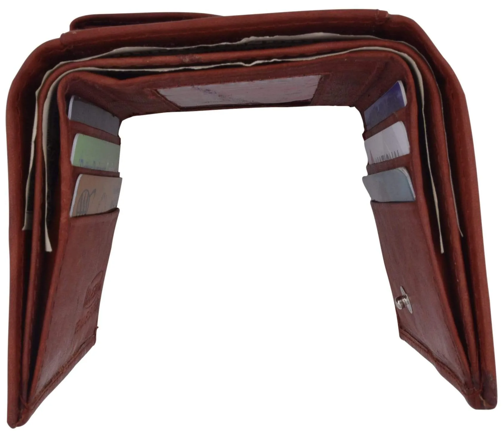 Mens Cowhide Leather ID Card Holder Trifold Wallet with Coin Pouch 2055 CF