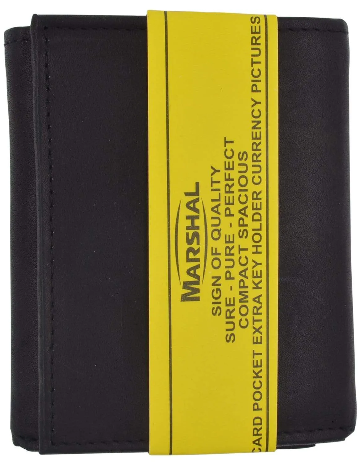 Mens Cowhide Leather ID Card Holder Trifold Wallet with Coin Pouch 2055 CF