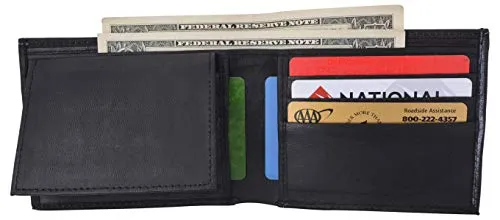 Mens Wallet Genuine Leather Bifold Removable Flap-Up ID Card Holder Black