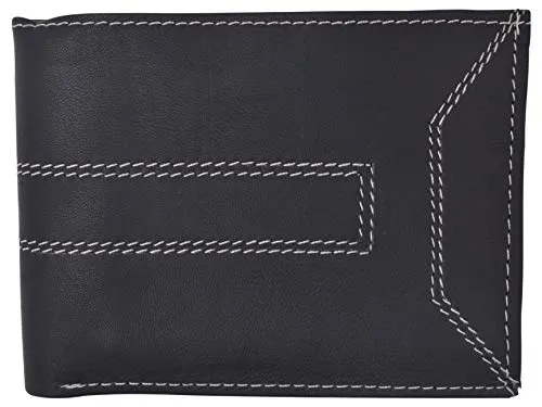 Mens Wallet Genuine Leather Bifold Removable Flap-Up ID Card Holder Black