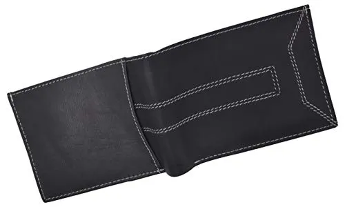 Mens Wallet Genuine Leather Bifold Removable Flap-Up ID Card Holder Black
