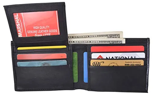 Mens Wallet Genuine Leather Bifold Removable Flap-Up ID Card Holder Black