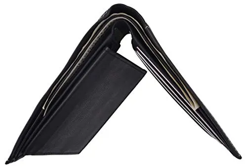 Mens Wallet Genuine Leather Bifold Removable Flap-Up ID Card Holder Black