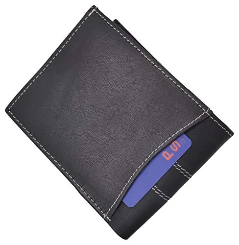 Mens Wallet Genuine Leather Bifold Removable Flap-Up ID Card Holder Black