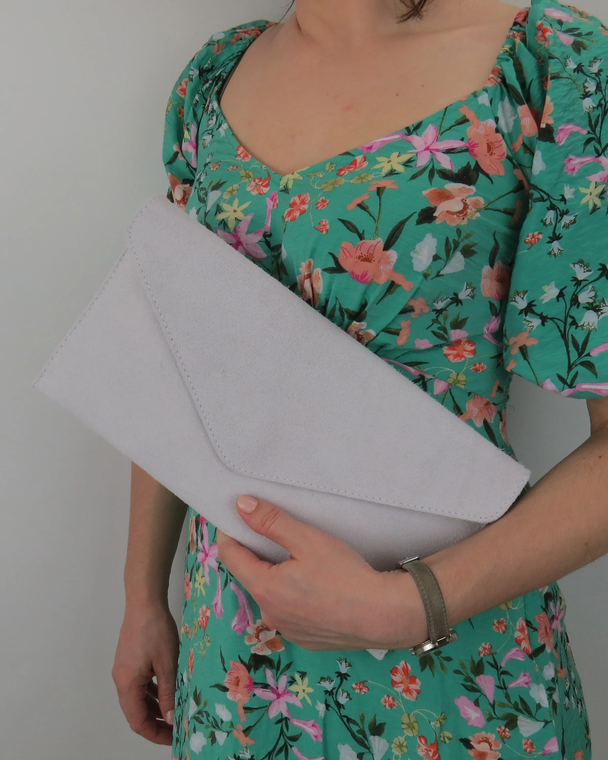 Metallic Dark Pewter Grey Envelope Clutch Bag