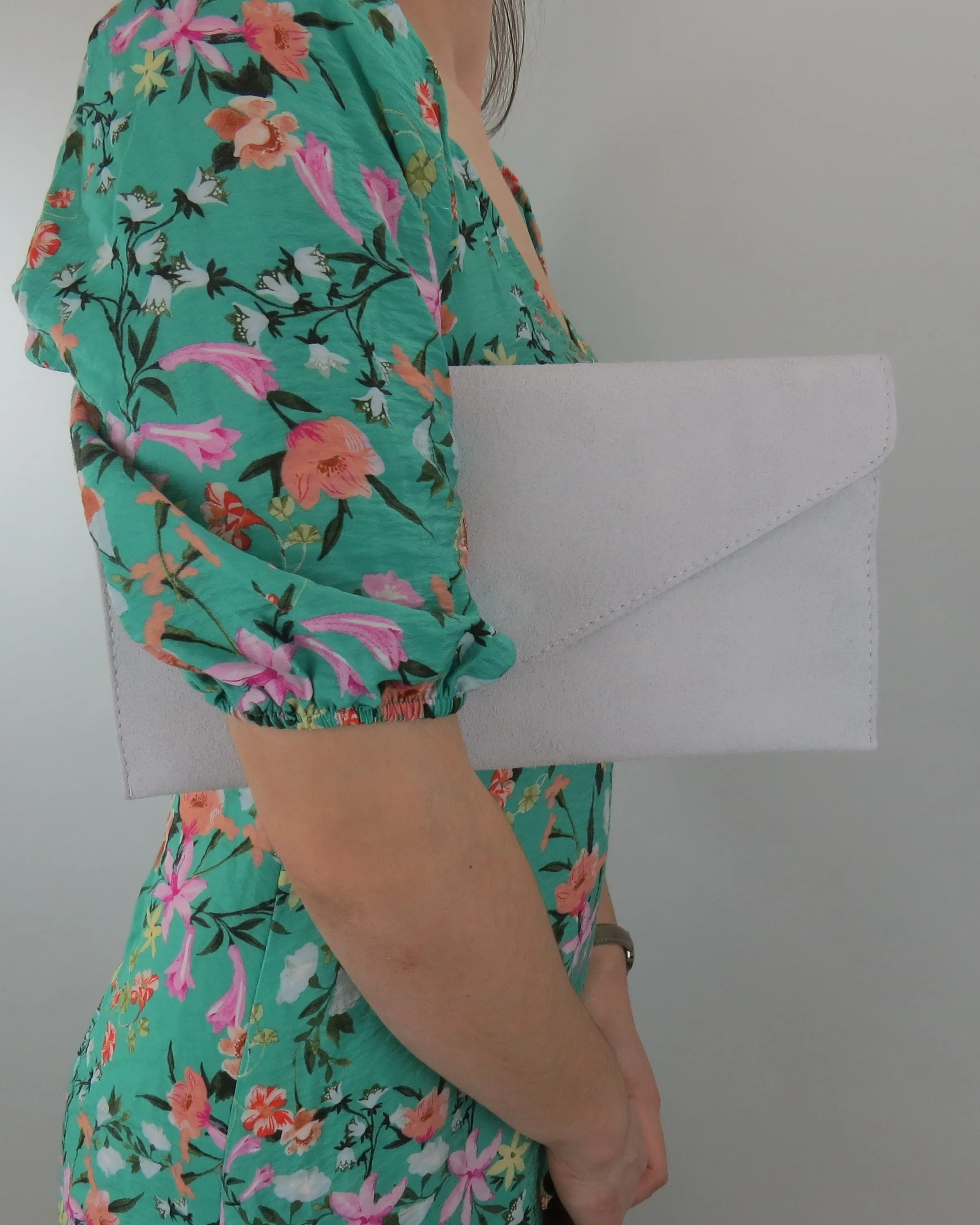 Metallic Dark Pewter Grey Envelope Clutch Bag