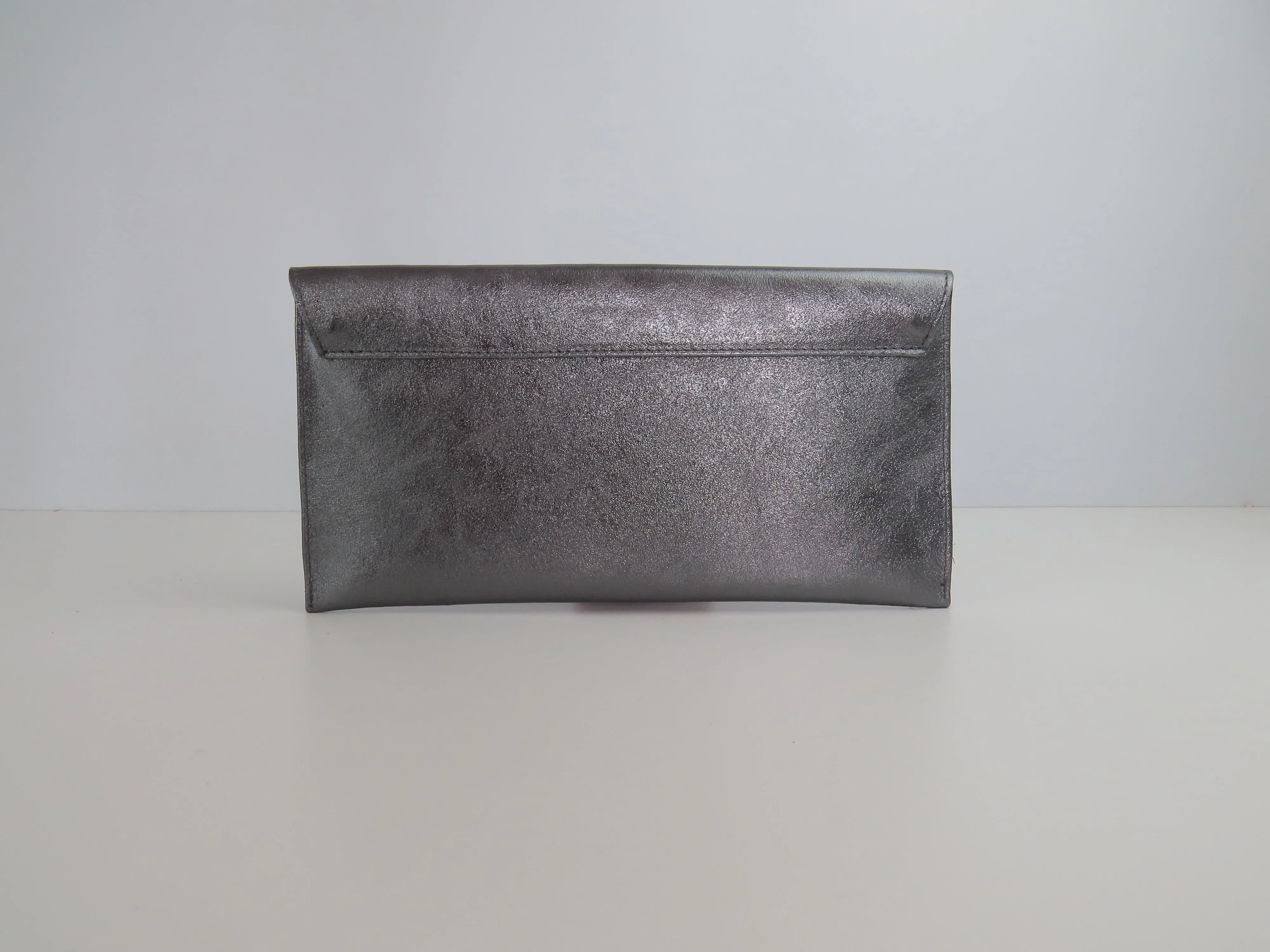 Metallic Dark Pewter Grey Envelope Clutch Bag