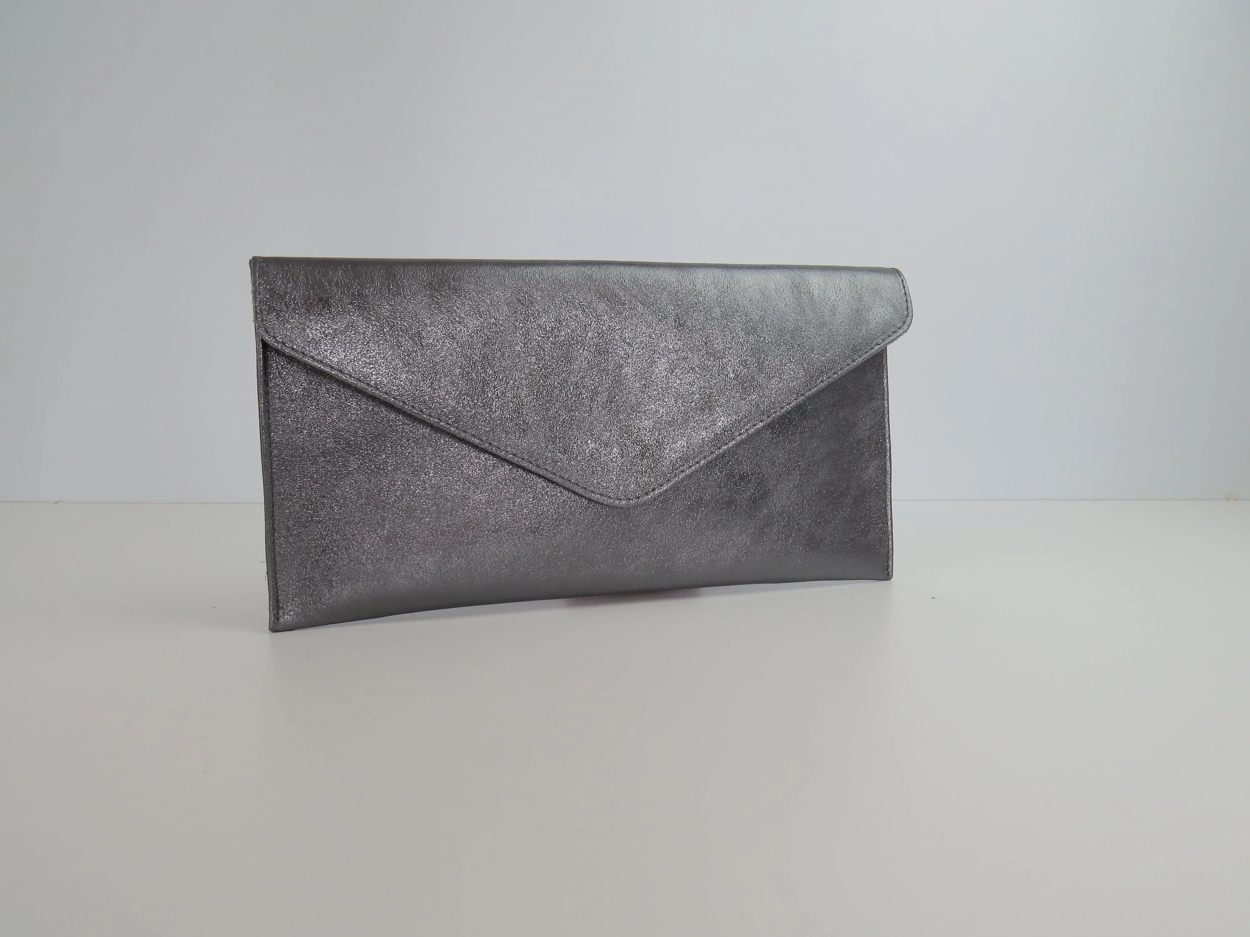Metallic Dark Pewter Grey Envelope Clutch Bag