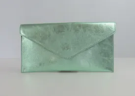 Metallic Mint Sea Green Envelope Clutch Bag