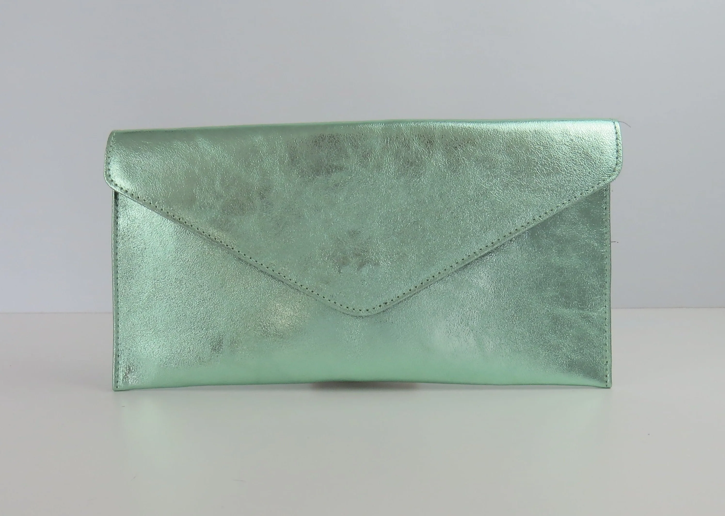 Metallic Mint Sea Green Envelope Clutch Bag