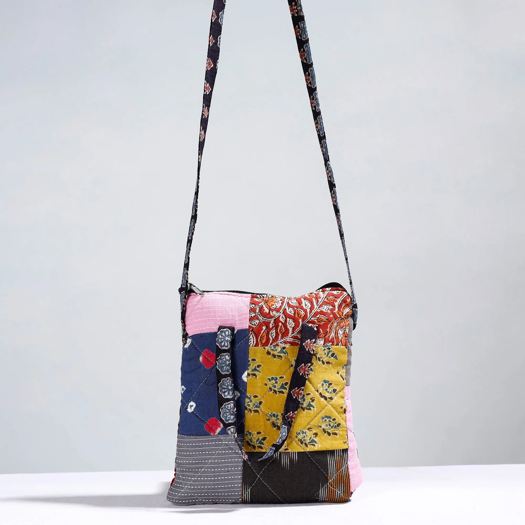 Multicolor - Handmade Quilted Cotton Patchwork Sling Bag 40