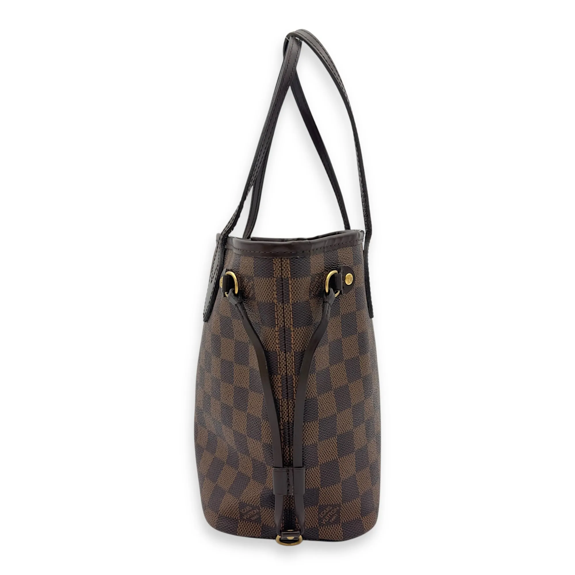 Neverfull PM Brown Tote Bag in Coated Canvas, Gold hardware