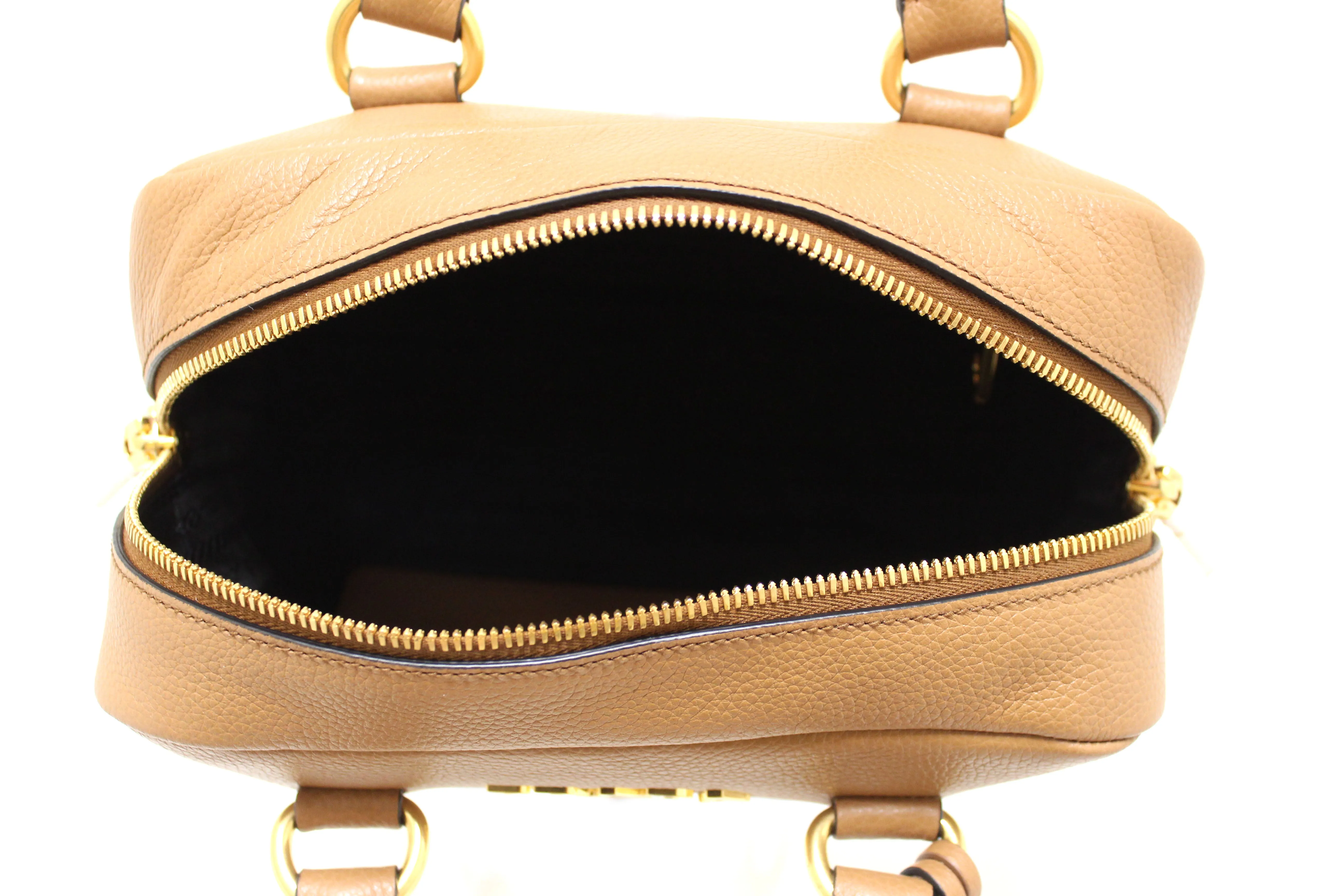 NEW Authentic Prada Brown Leather Bauletto Small Crossbody Boston Bag