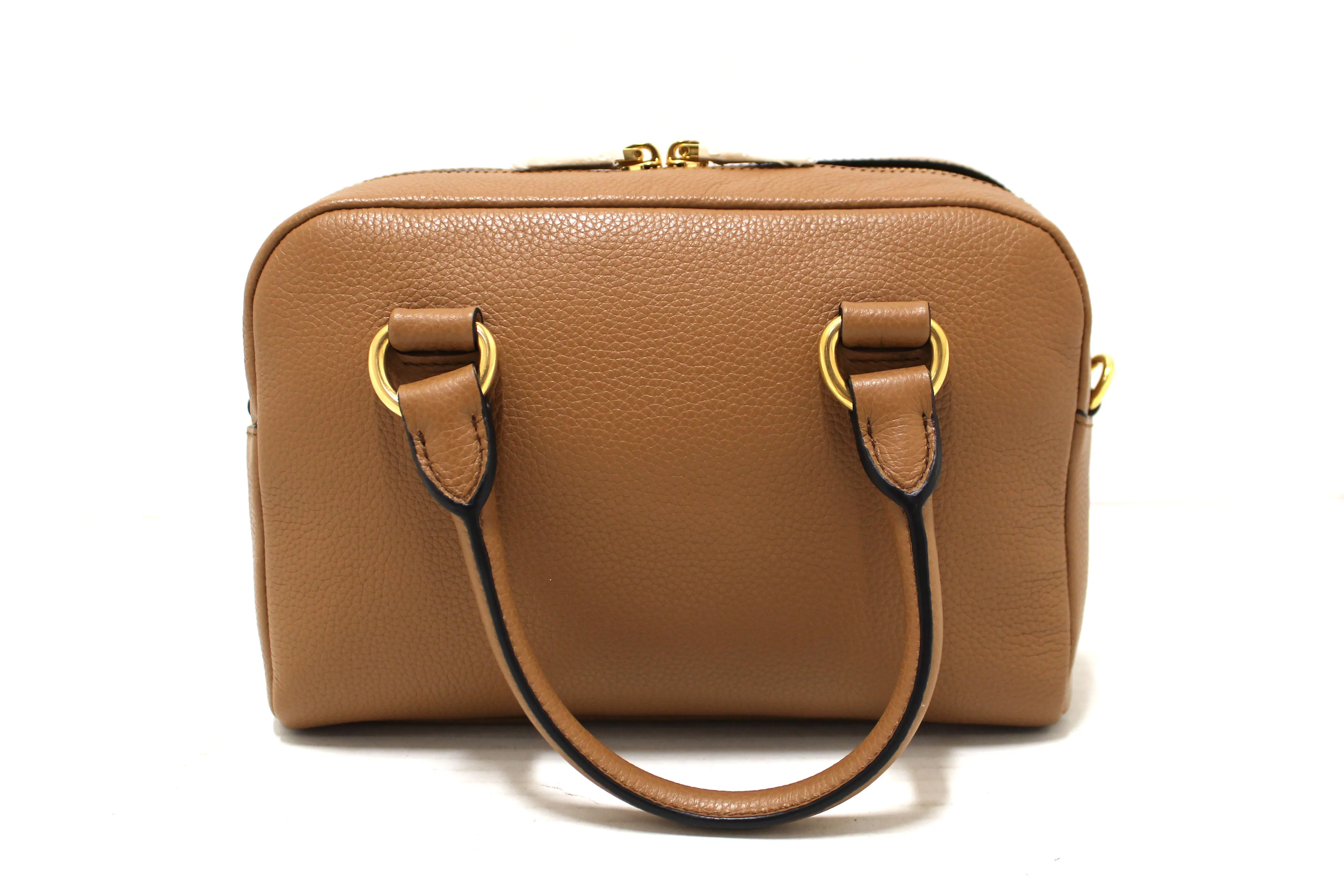 NEW Authentic Prada Brown Leather Bauletto Small Crossbody Boston Bag