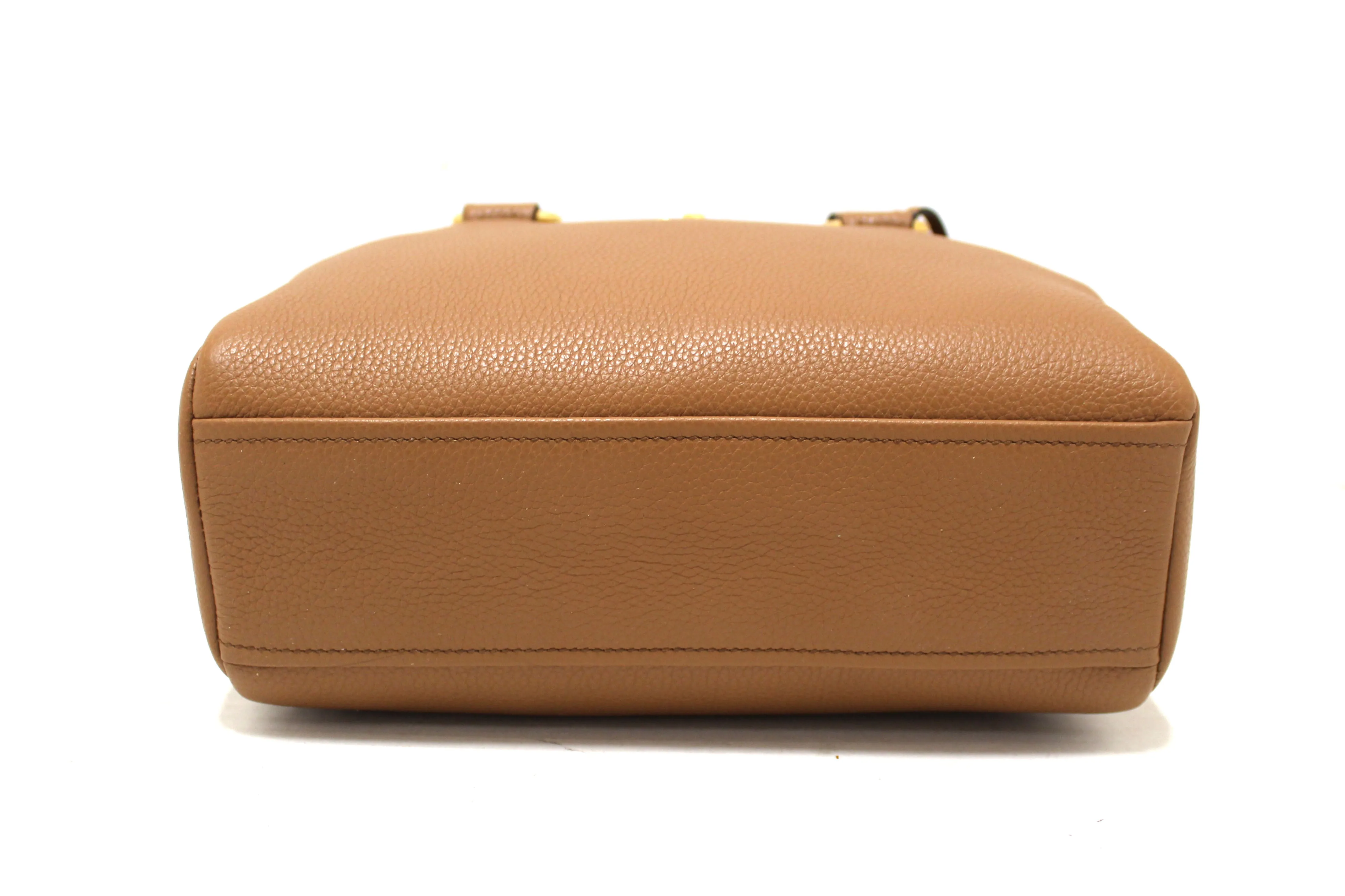 NEW Authentic Prada Brown Leather Bauletto Small Crossbody Boston Bag