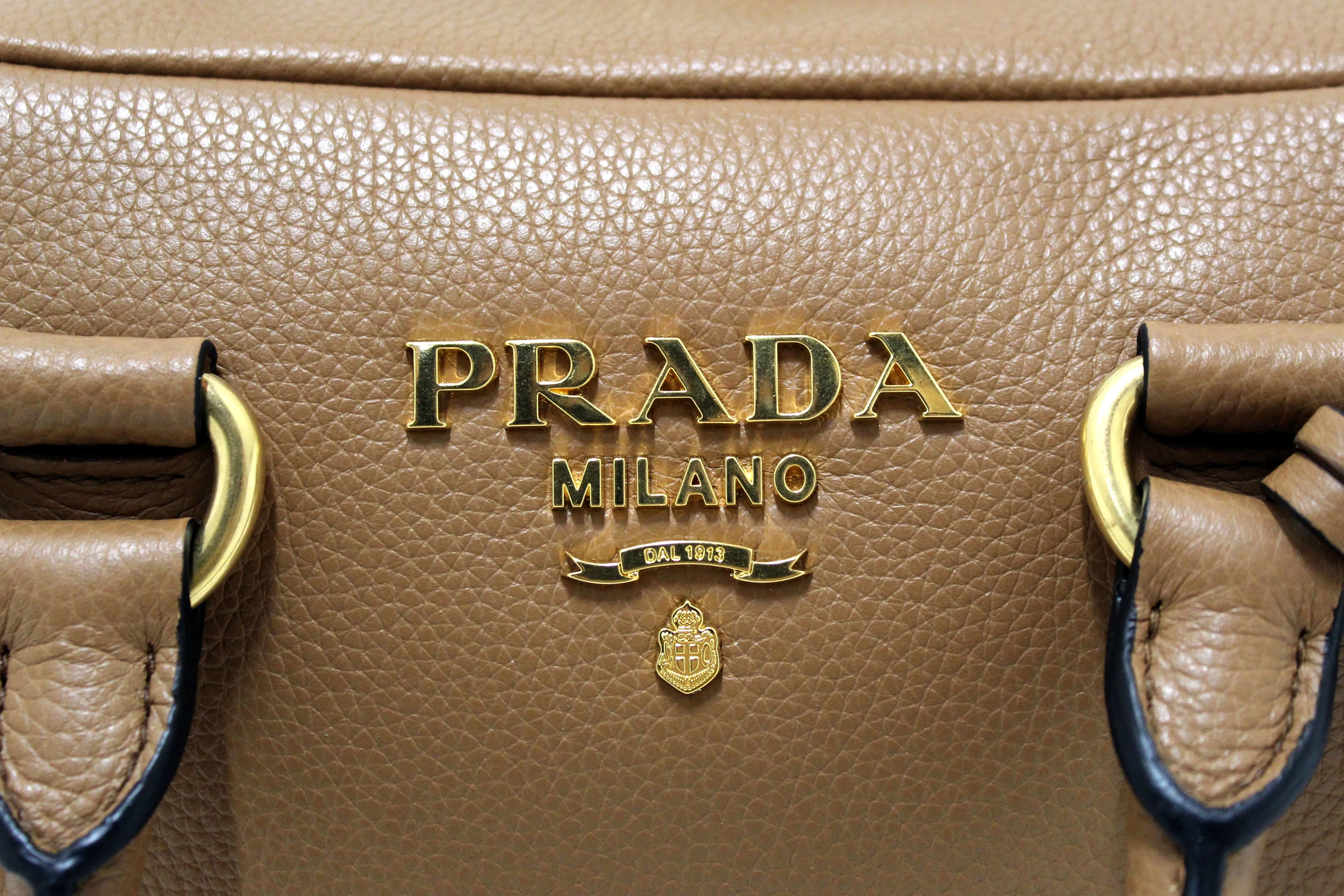 NEW Authentic Prada Brown Leather Bauletto Small Crossbody Boston Bag