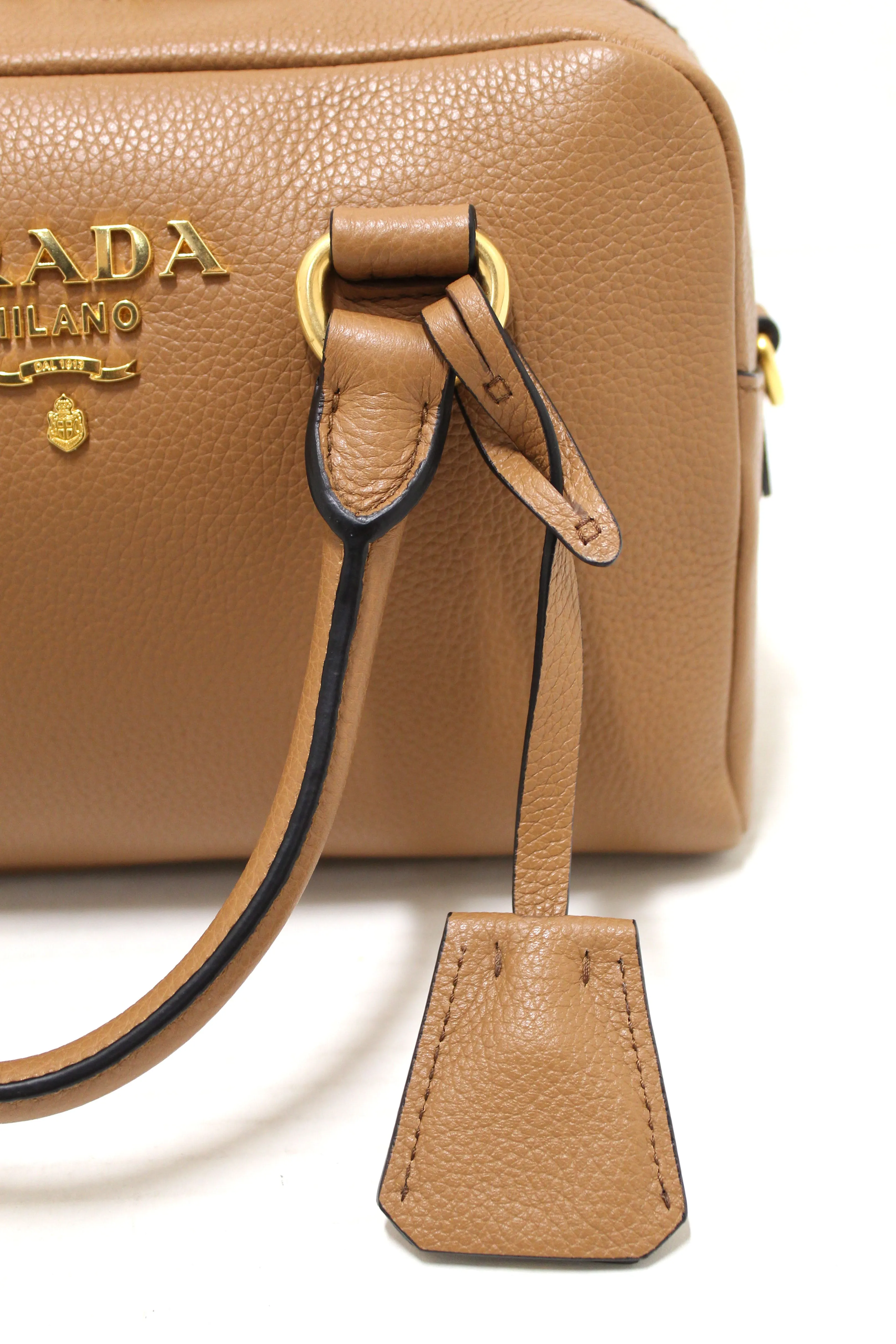 NEW Authentic Prada Brown Leather Bauletto Small Crossbody Boston Bag