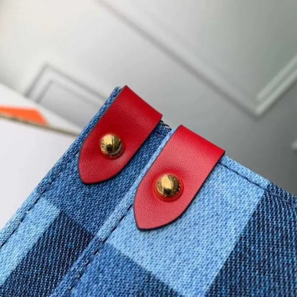 Onthego Gm Tote Bag In Damier Monogram Denim Canvas M44992 Blue/red 2020 Collection