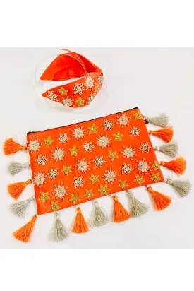 Orange Star Embroidered Sling Bag With Hairband