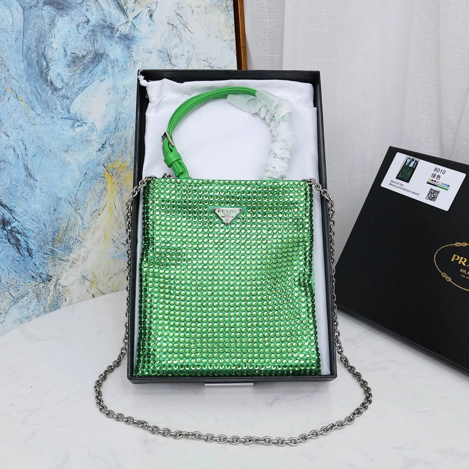 PD207 Satin Handbag with Crystals / 7.9x7.1inch