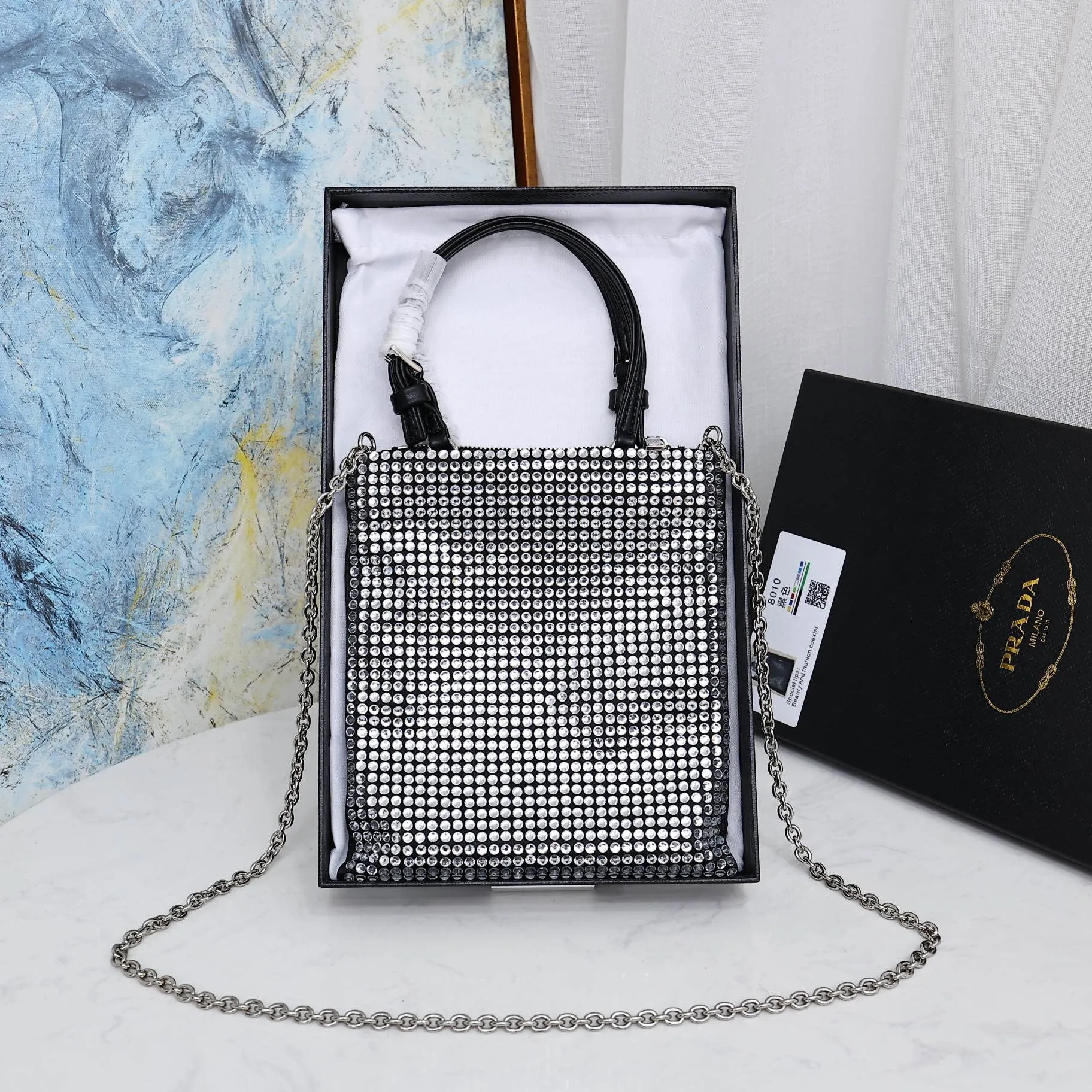 PD207 Satin Handbag with Crystals / 7.9x7.1inch
