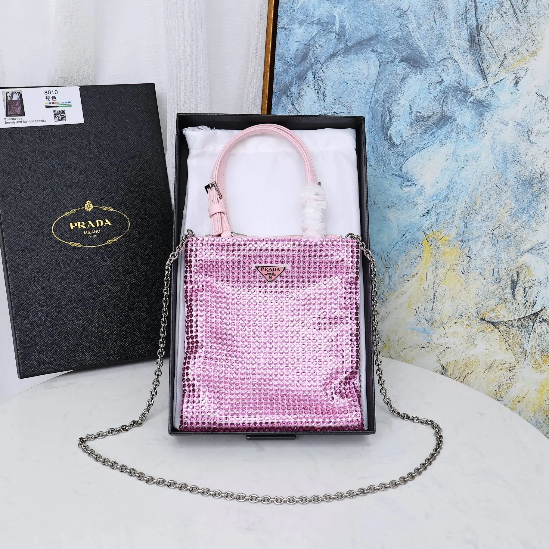 PD207 Satin Handbag with Crystals / 7.9x7.1inch