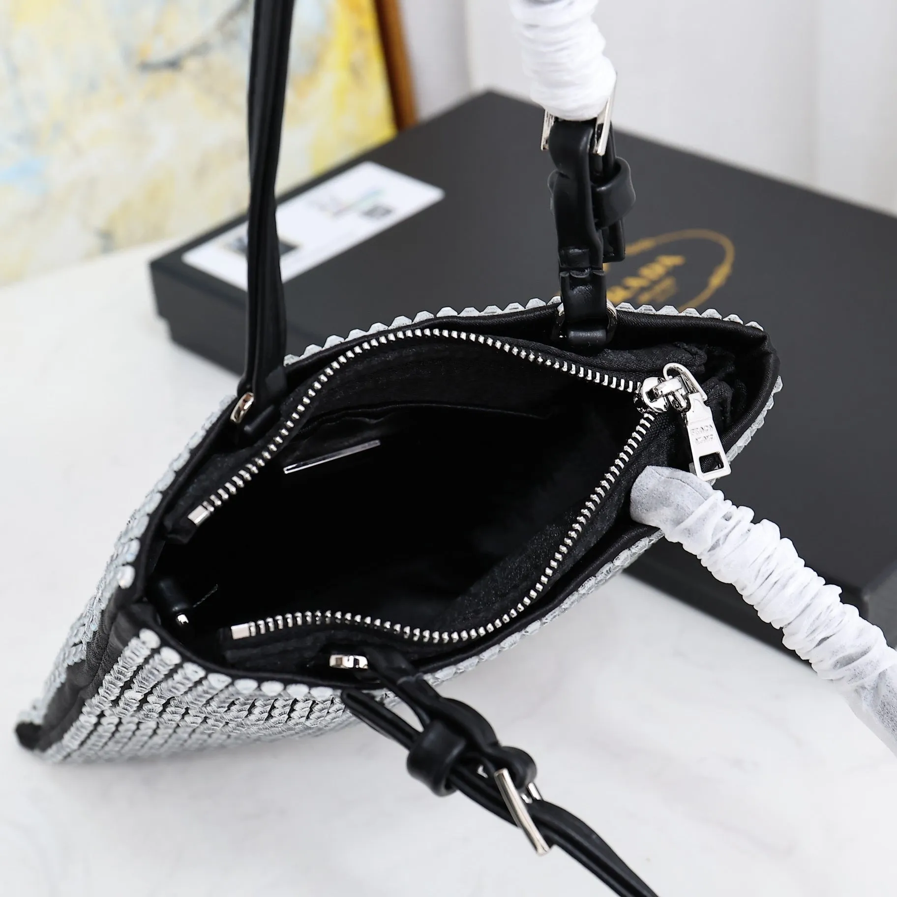 PD207 Satin Handbag with Crystals / 7.9x7.1inch