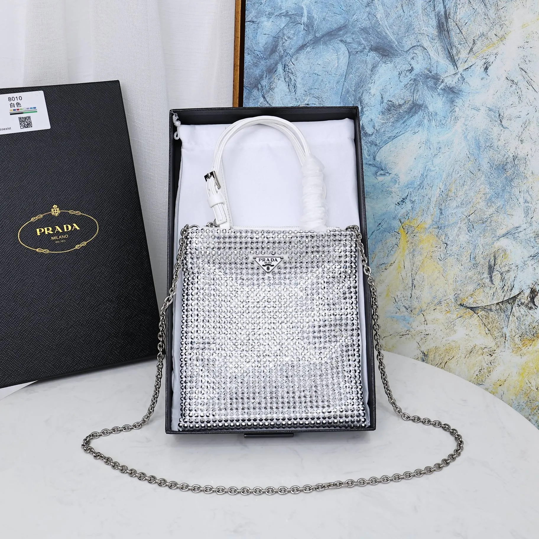 PD207 Satin Handbag with Crystals / 7.9x7.1inch