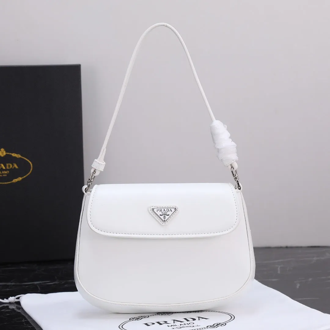 PD231  Prada Cleo Brushed Leather Shoulder Bag with Flap / 6.1x1.6x8.6inch