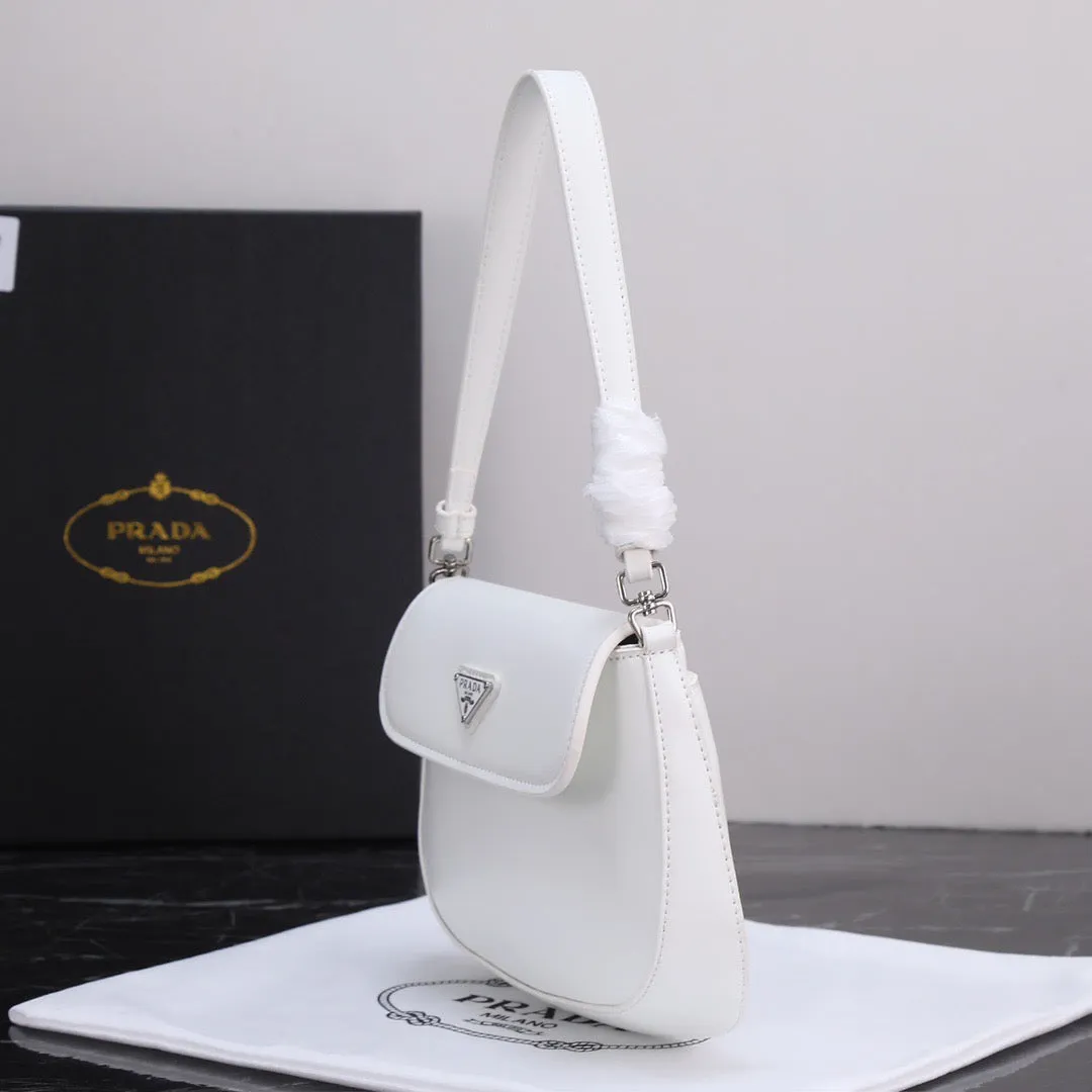 PD231  Prada Cleo Brushed Leather Shoulder Bag with Flap / 6.1x1.6x8.6inch