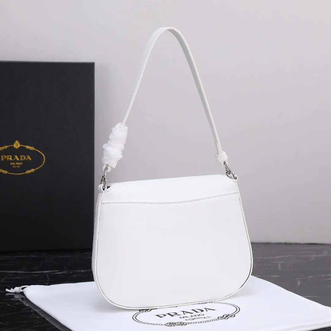 PD231  Prada Cleo Brushed Leather Shoulder Bag with Flap / 6.1x1.6x8.6inch