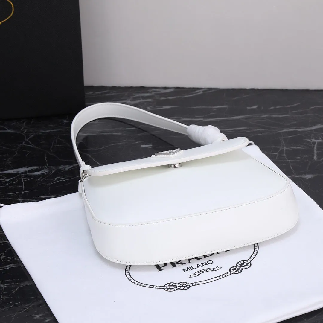 PD231  Prada Cleo Brushed Leather Shoulder Bag with Flap / 6.1x1.6x8.6inch