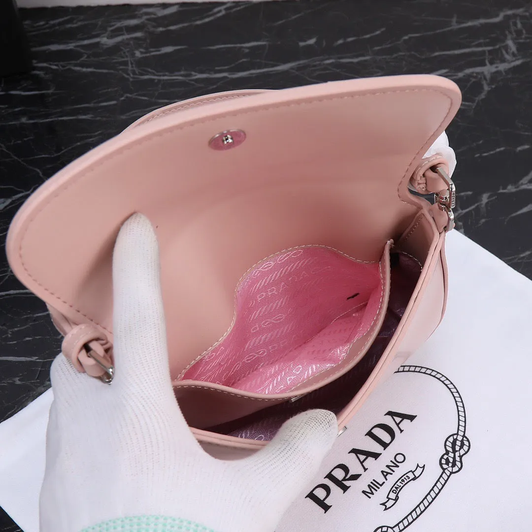 PD232  Prada Cleo Brushed Leather Shoulder Bag with Flap / 6.1x1.6x8.6inch