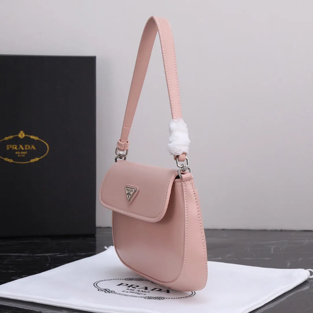 PD232  Prada Cleo Brushed Leather Shoulder Bag with Flap / 6.1x1.6x8.6inch