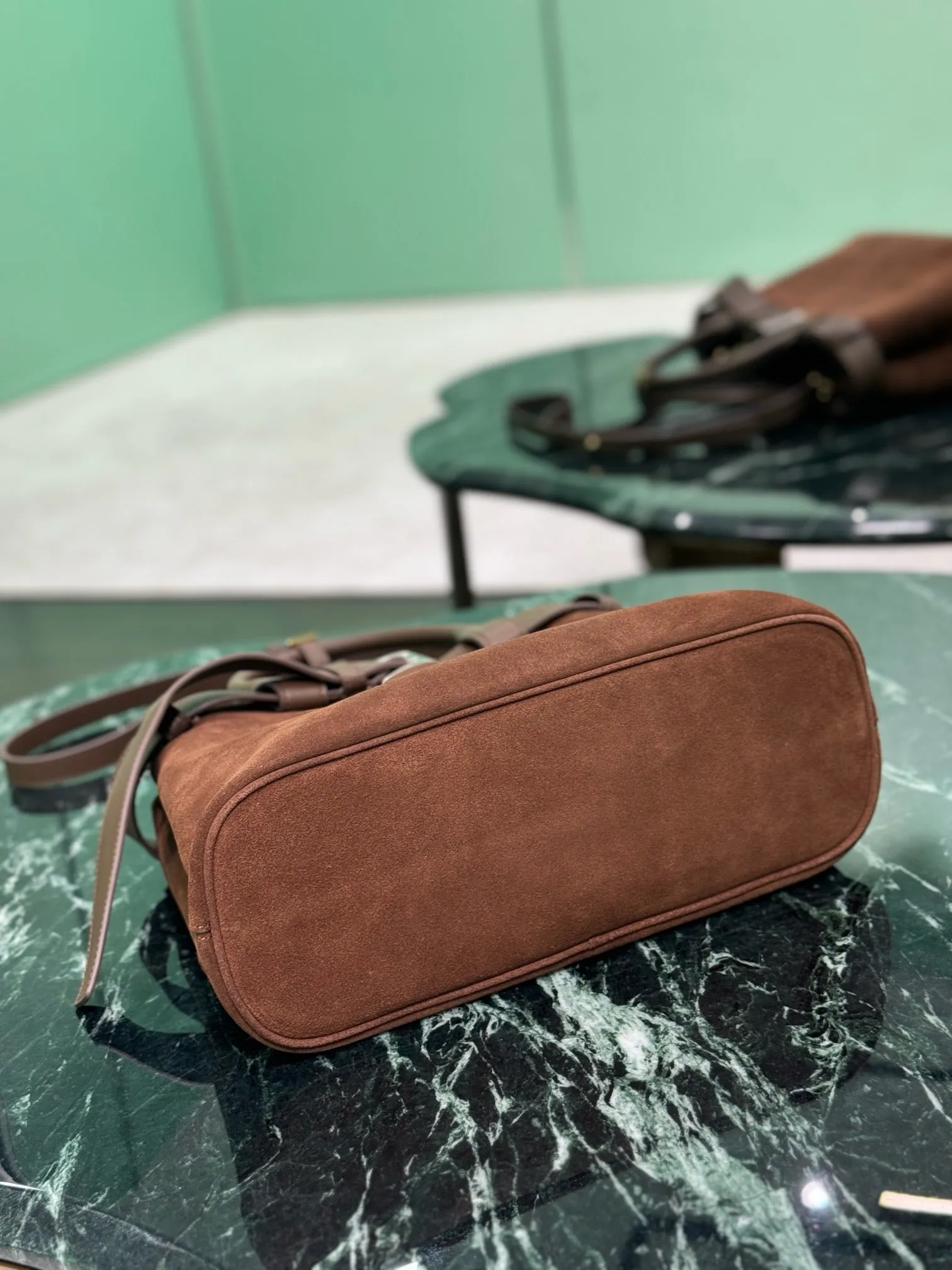 PD317 Medium Prada Buckle Suede Bag with Belt / HIGHEST QUALITY VERSION / 12.6x9x4.3inch