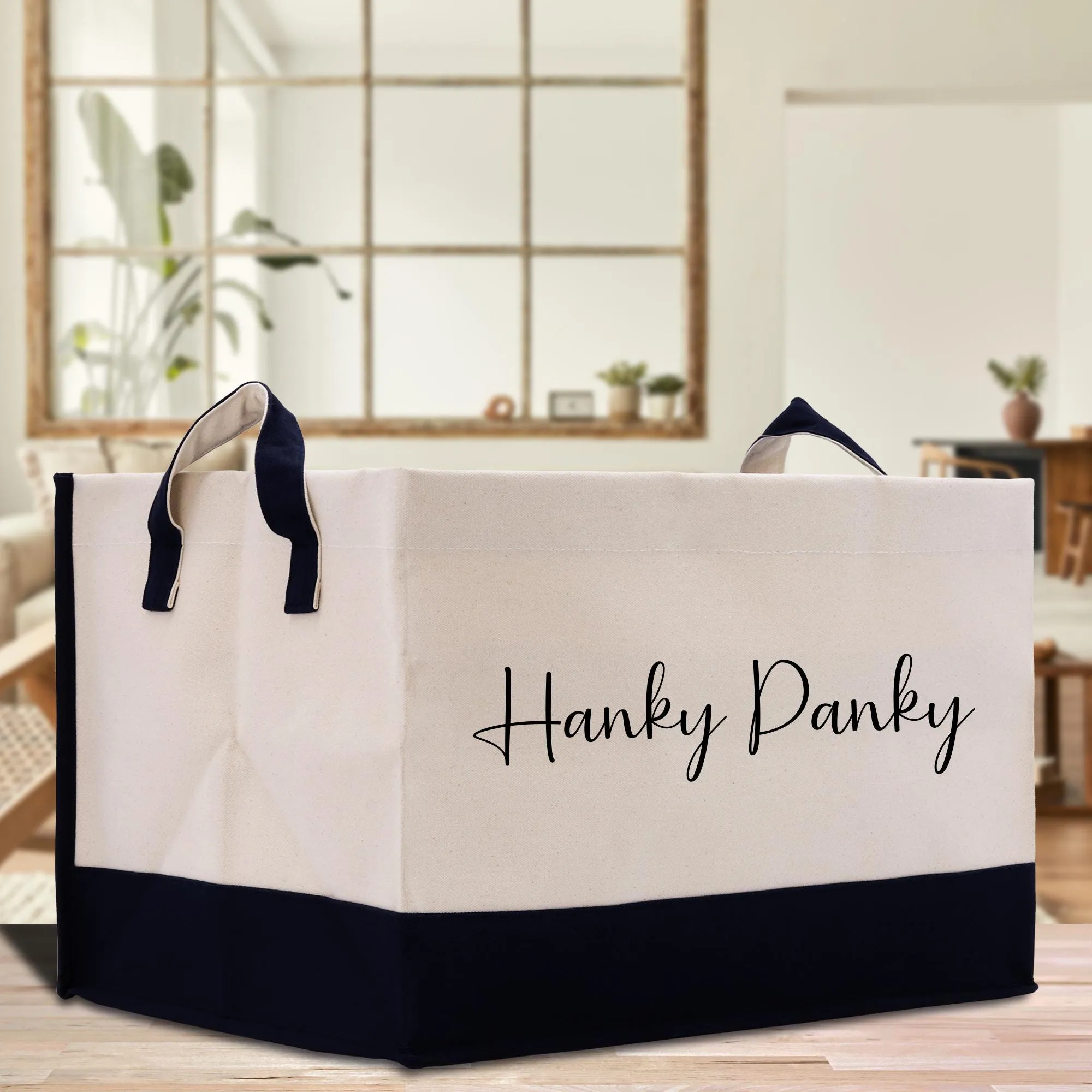 Personalized Storage Canvas Basket Hanky Panky Cloth Storage Storage Bin Storage Tubs Mudroom Storage (PSB1009)