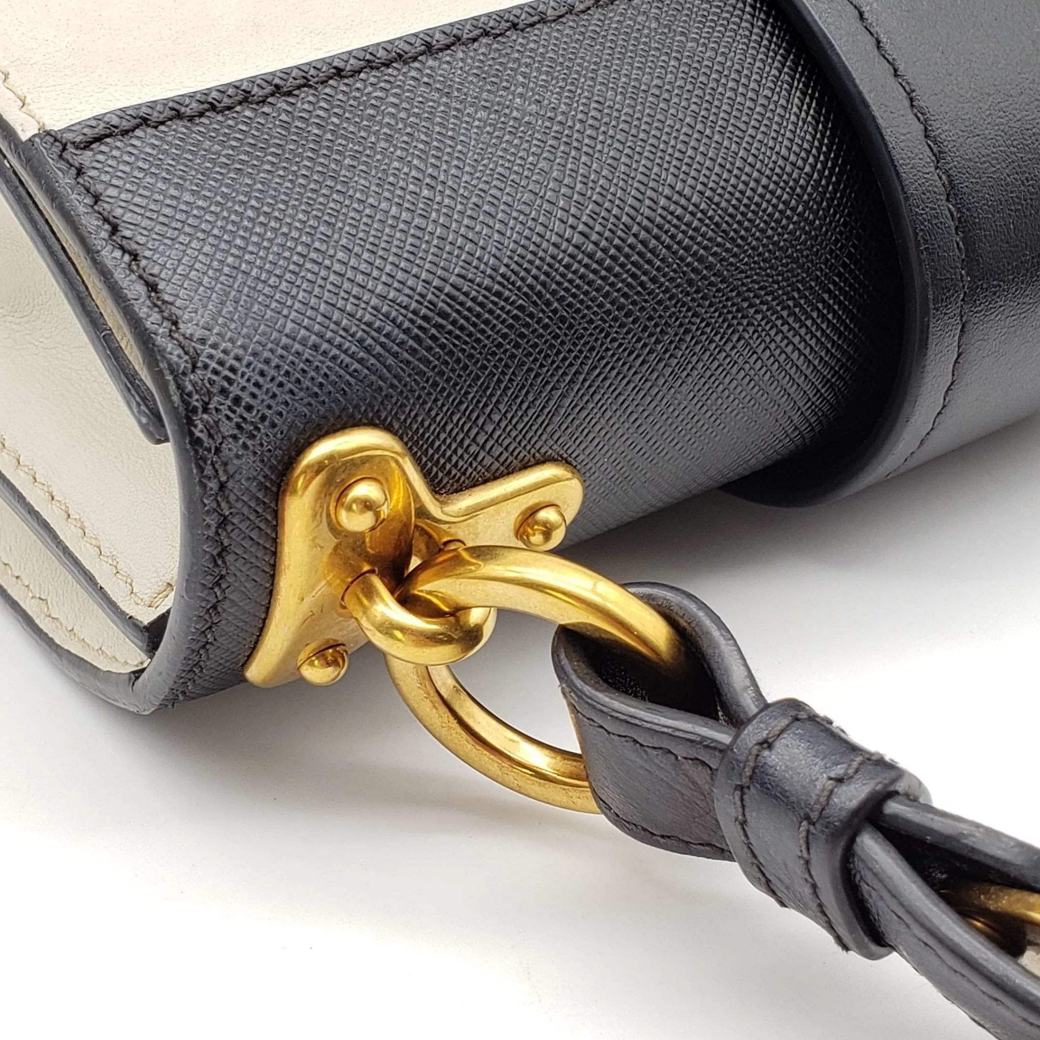 Prada Cahier Black & White Leather Shoulder Bag