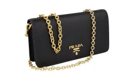 Prada Women's Black High-Quality Saffiano Leather Shoulder Bag 1DH029