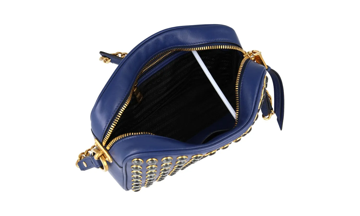 Prada Women's Blue Leather Crystal Shoulder Bag 1BH103